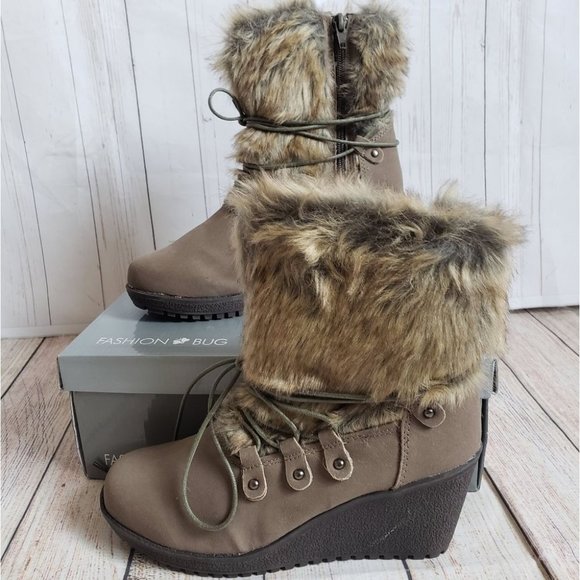 FASHION BUG FLURRY TAUPE ANKLE BOOTS - Picture 2 of 6